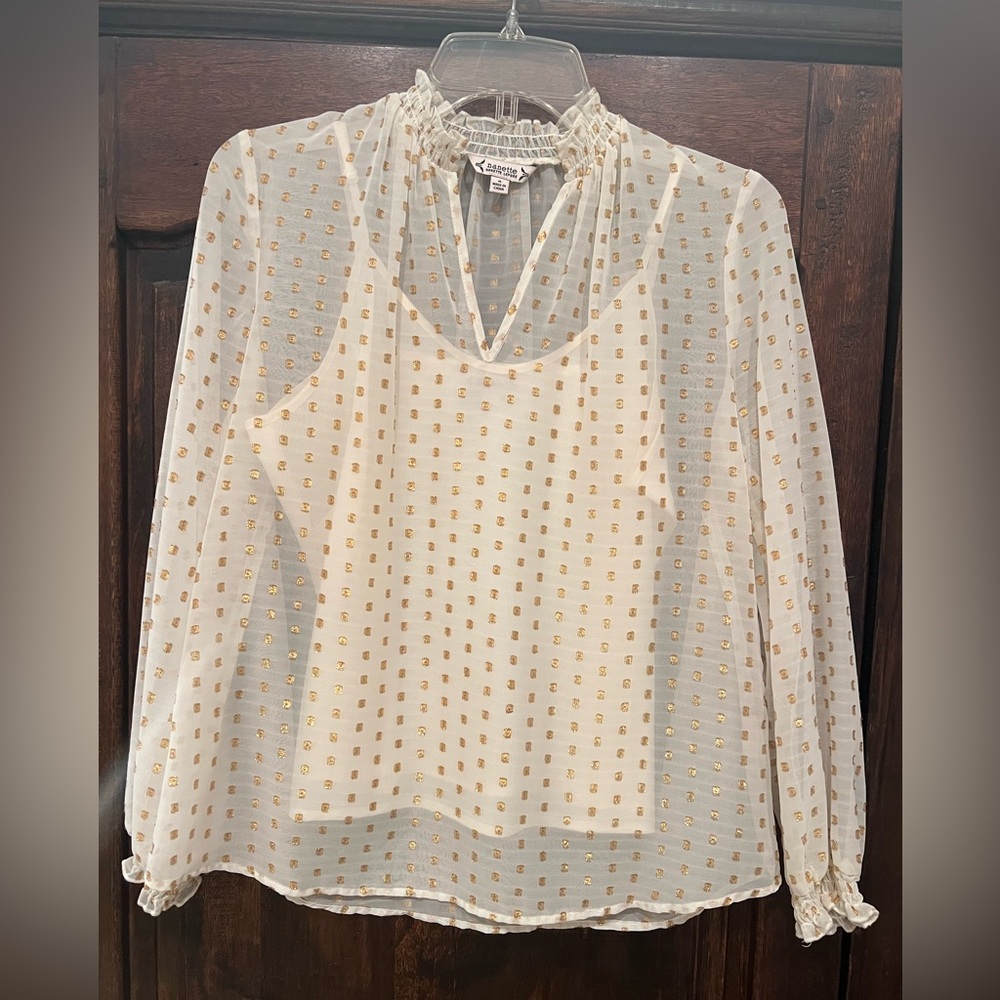 Nanette Lepore Cream Relaxed Sheer Blouse